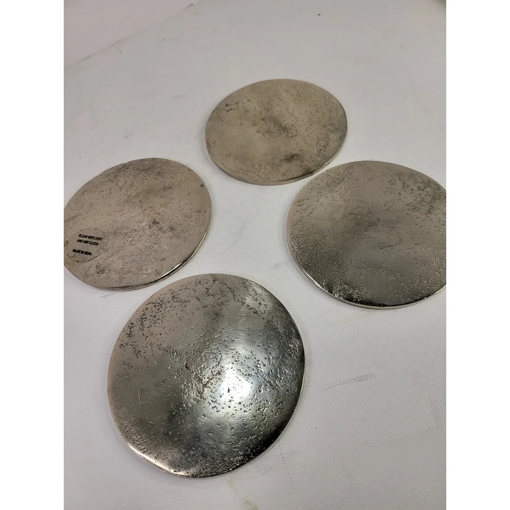 Silver Bow Metal Coasters Set of 4 Embossed Round Drink Coasters Made in India